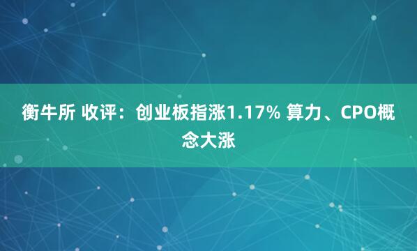 衡牛所 收评：创业板指涨1.17% 算力、CPO概念大涨